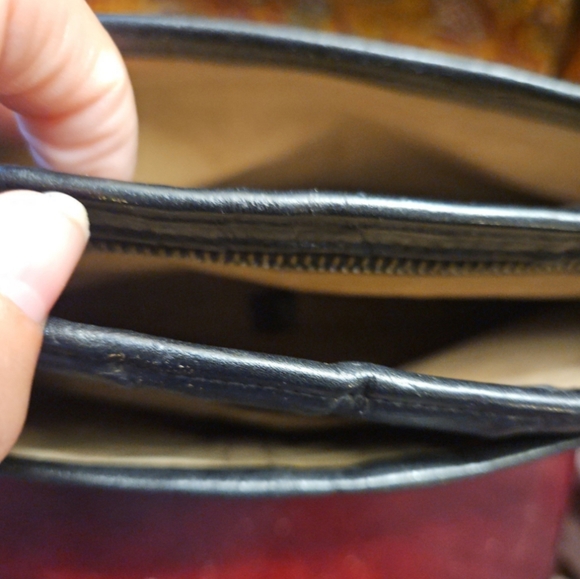 12.5×9 lg Soft black leather tan suede vintage Large purse  pull tag chain - Picture 12 of 17